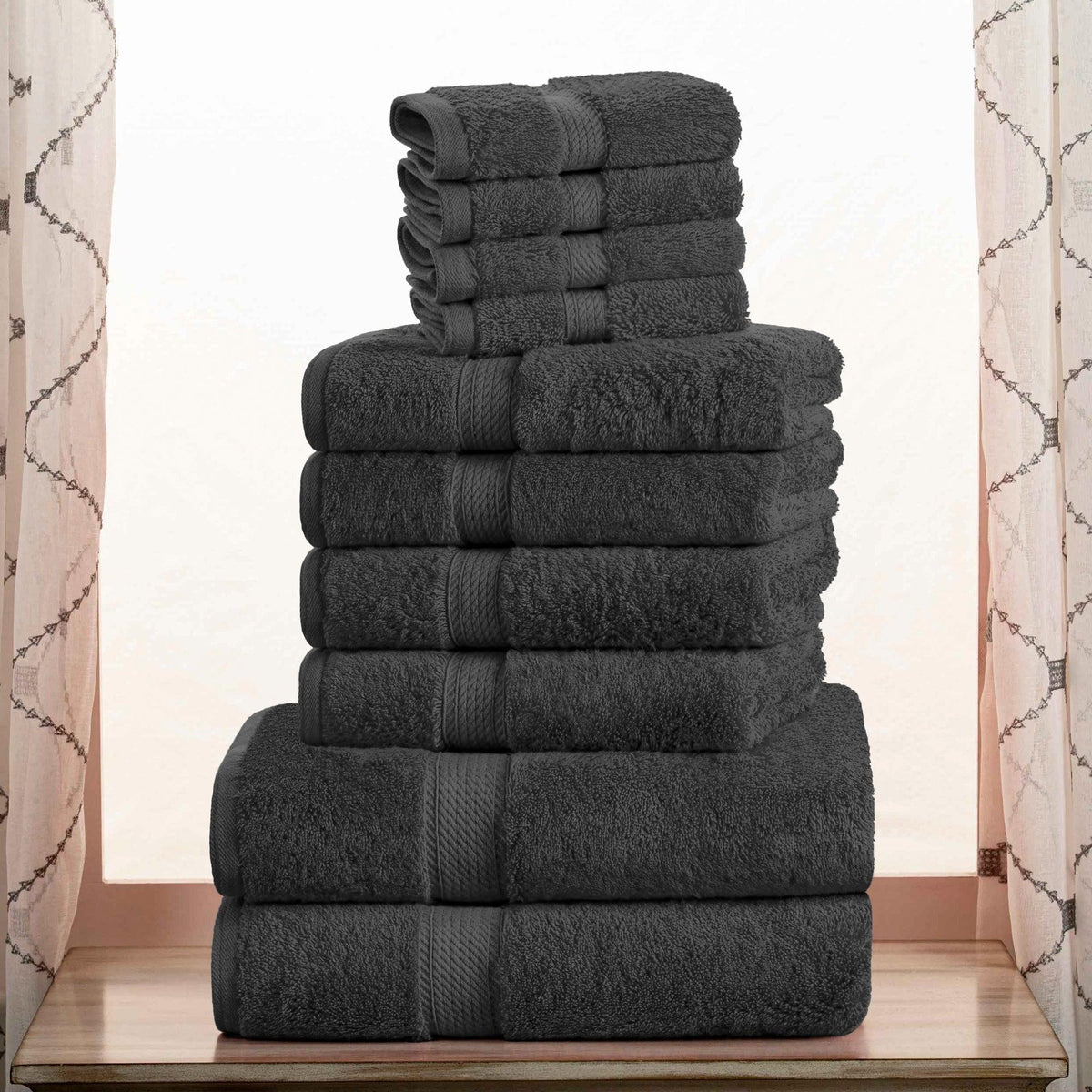 BNM Turkish Cotton Luxury Hotel 2 Piece Bath Towel Set, Charcoal