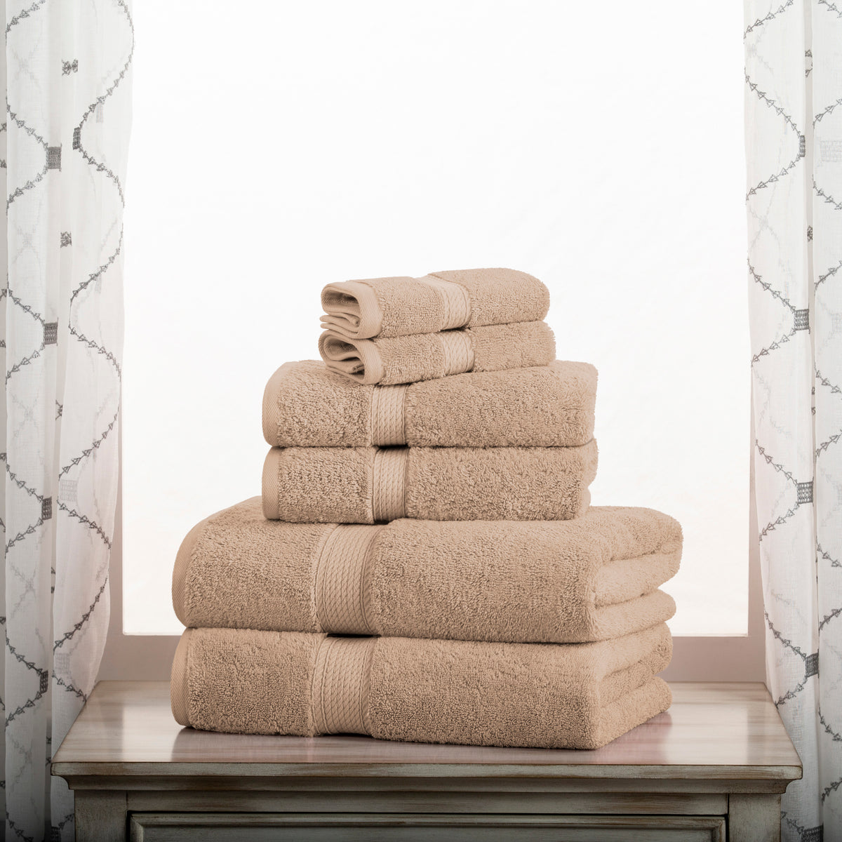 Hotel Collection 900 GSM Long Staple Combed Cotton 2-Piece Bath Towel Set White/Latte, Beige