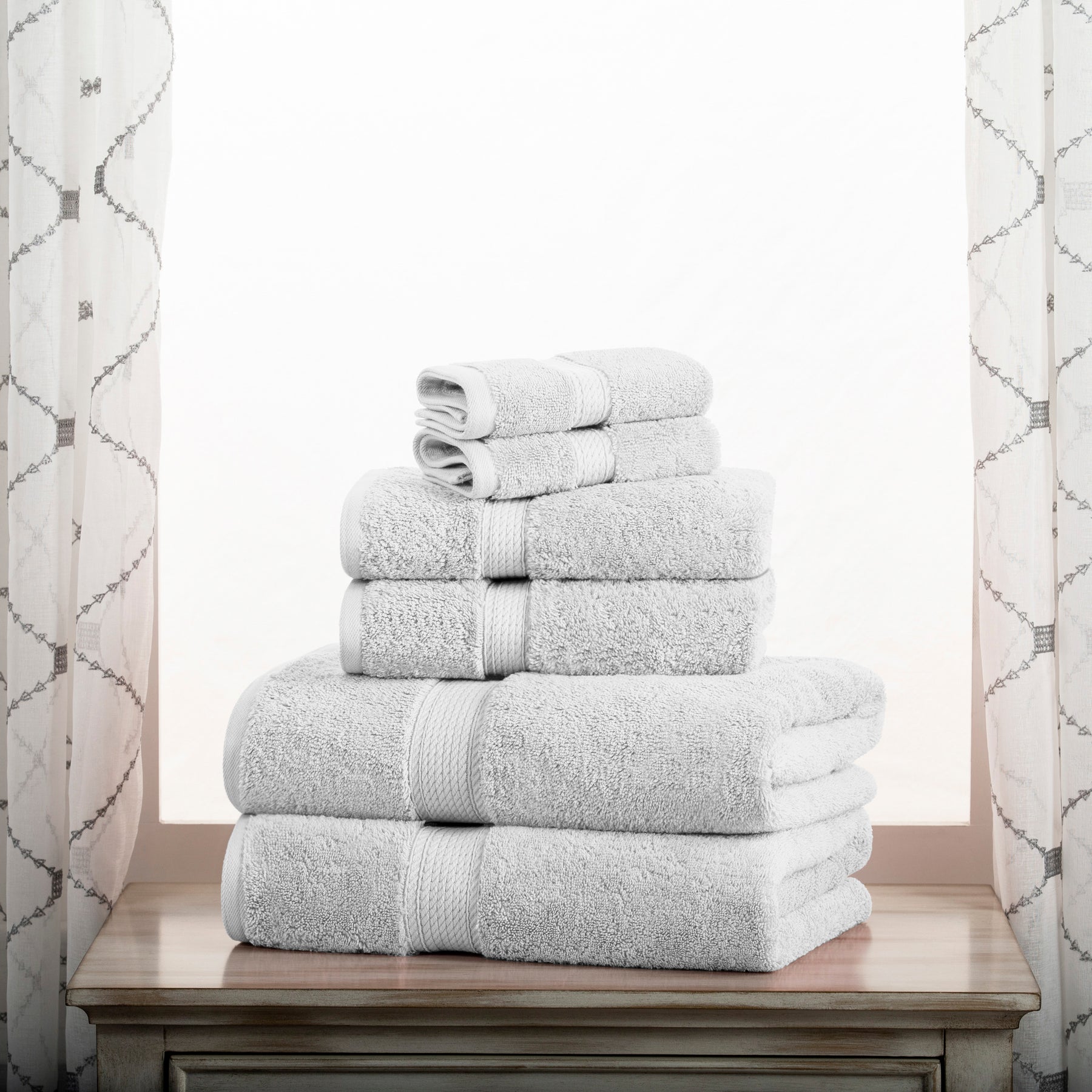 Bibb Home 6 Piece Egyptian Cotton Towel Set - 12 Colors - Solid White 