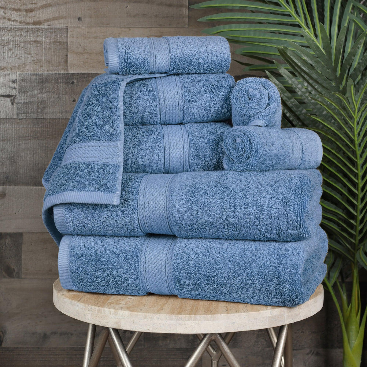 Egyptian Cotton Pile 8 Piece Ultra Plush Solid Towel Set - DenimBlue