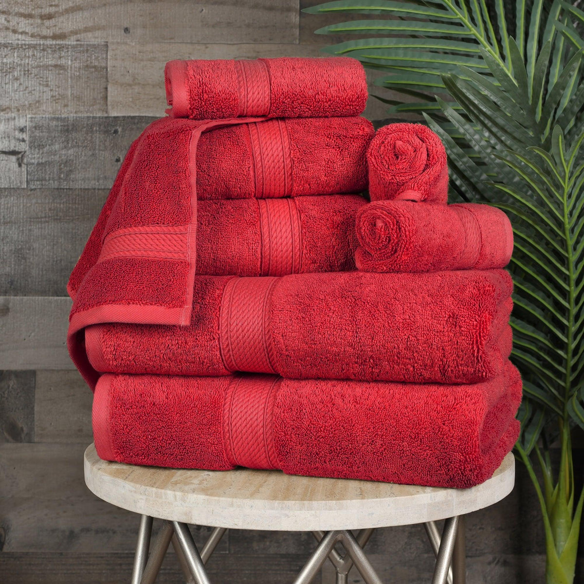 Egyptian Cotton Pile 8 Piece Ultra Plush Solid Towel Set - Red