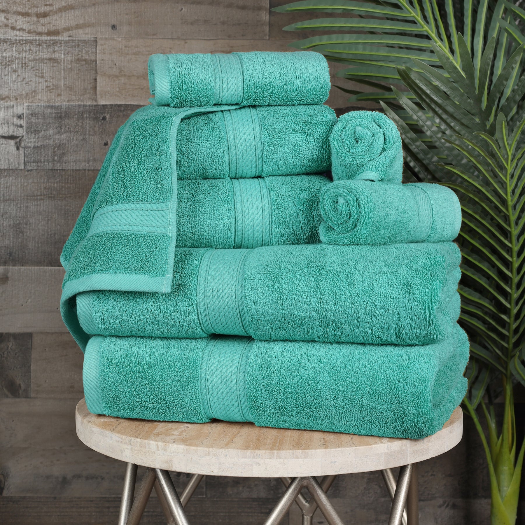  8 Pcs Green Stripe Large Bath Towels Set Oversized