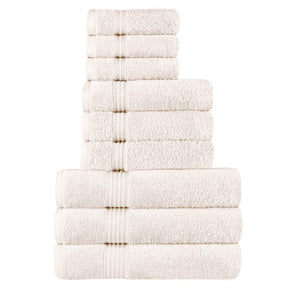 Egyptian Cotton Highly Absorbent Solid 9 Piece Ultra Soft Towel Set - Ivory