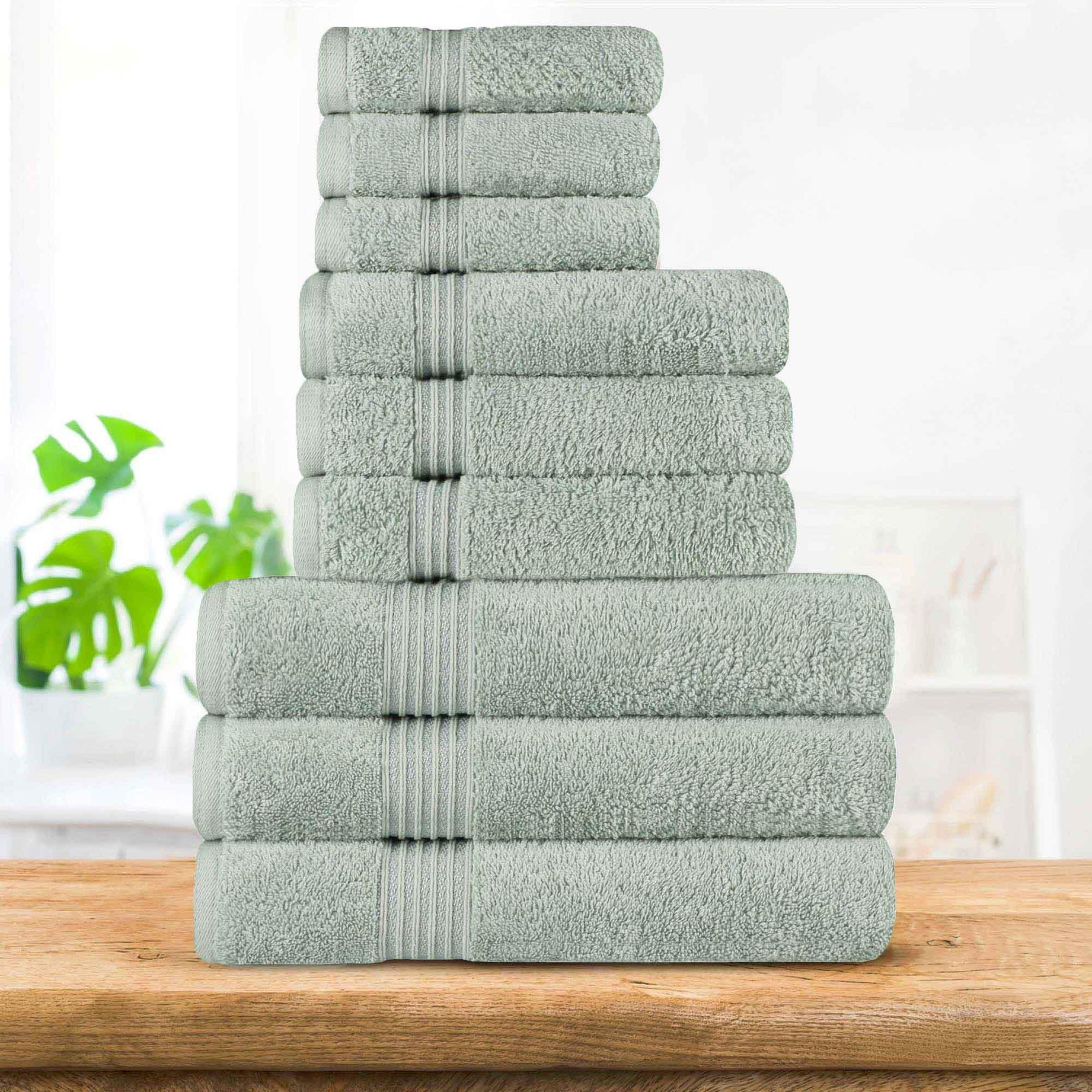 Egyptian Cotton Highly Absorbent Solid 9 Piece Ultra Soft Towel Set - Sage