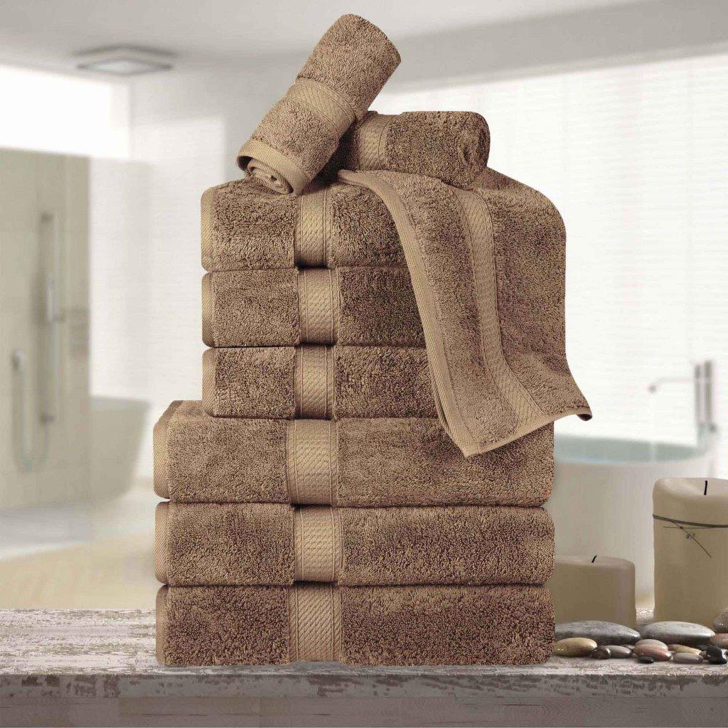 Egyptian Cotton Pile Plush Heavyweight Absorbent 9 Piece Towel Set - Latte