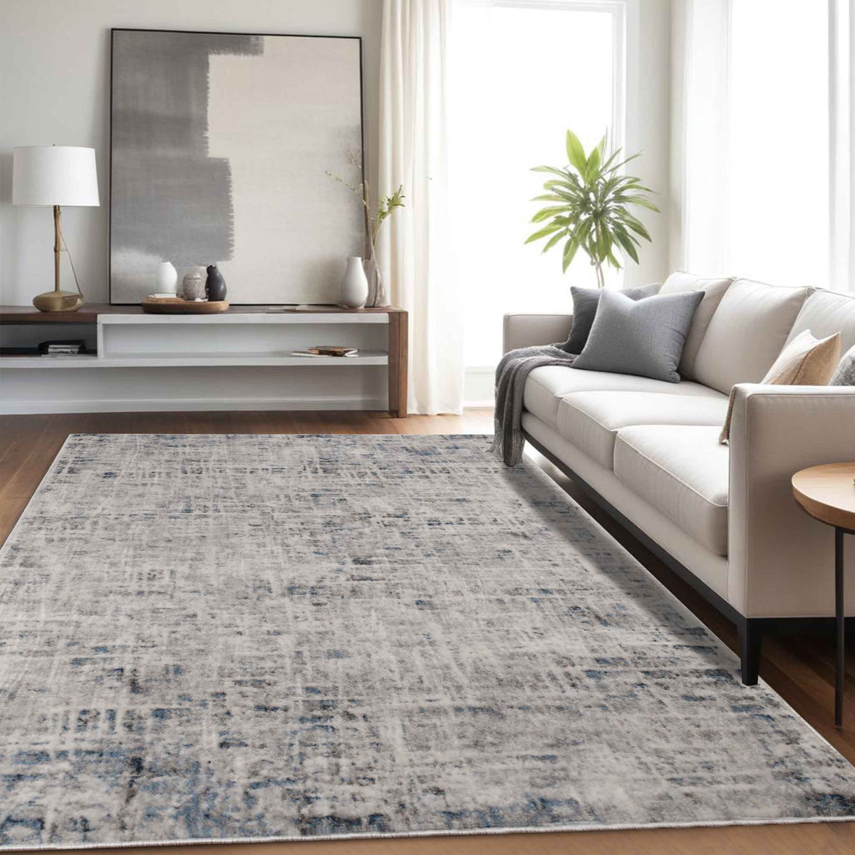 Acer Distressed Abstract Modern Indoor Area Rug or Runner - Blue