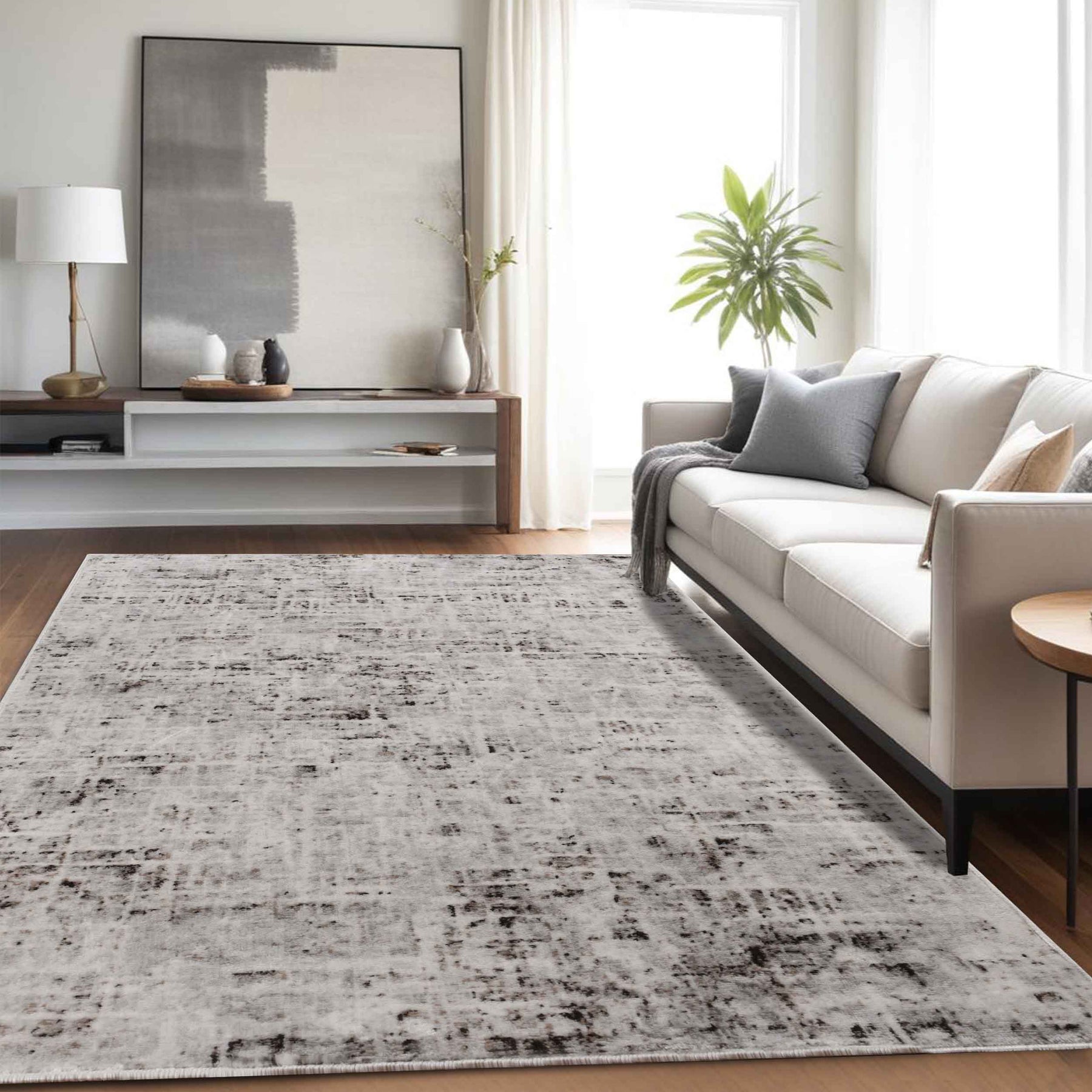 Acer Distressed Abstract Modern Indoor Area Rug or Runner - Charcoal