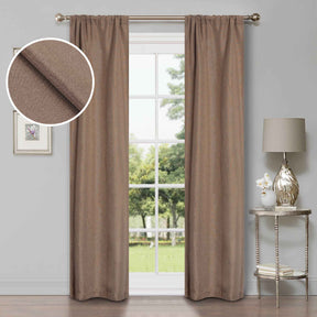 Linen Pattern Washable Room Darkening Blackout Curtains Set 26" - Acorn