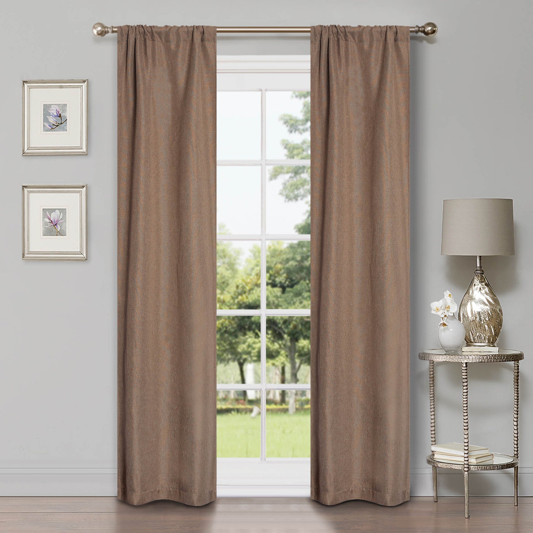 Linen Pattern Washable Room Darkening Blackout Curtains Set 26" - Acorn