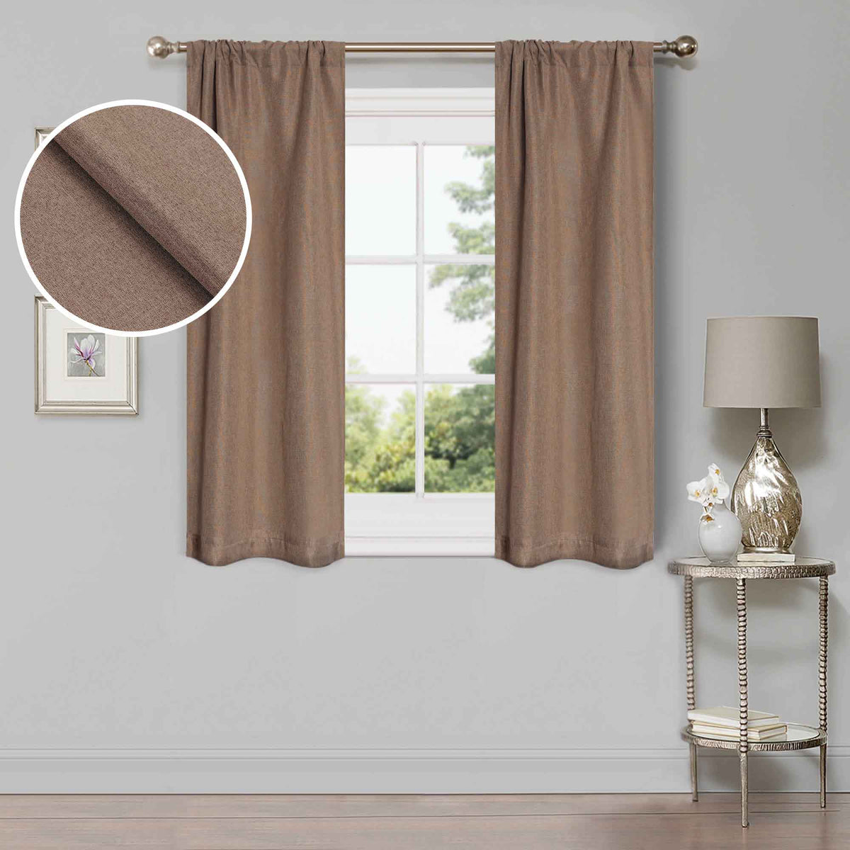 Linen Pattern Washable Room Darkening Blackout Curtains Set 26"