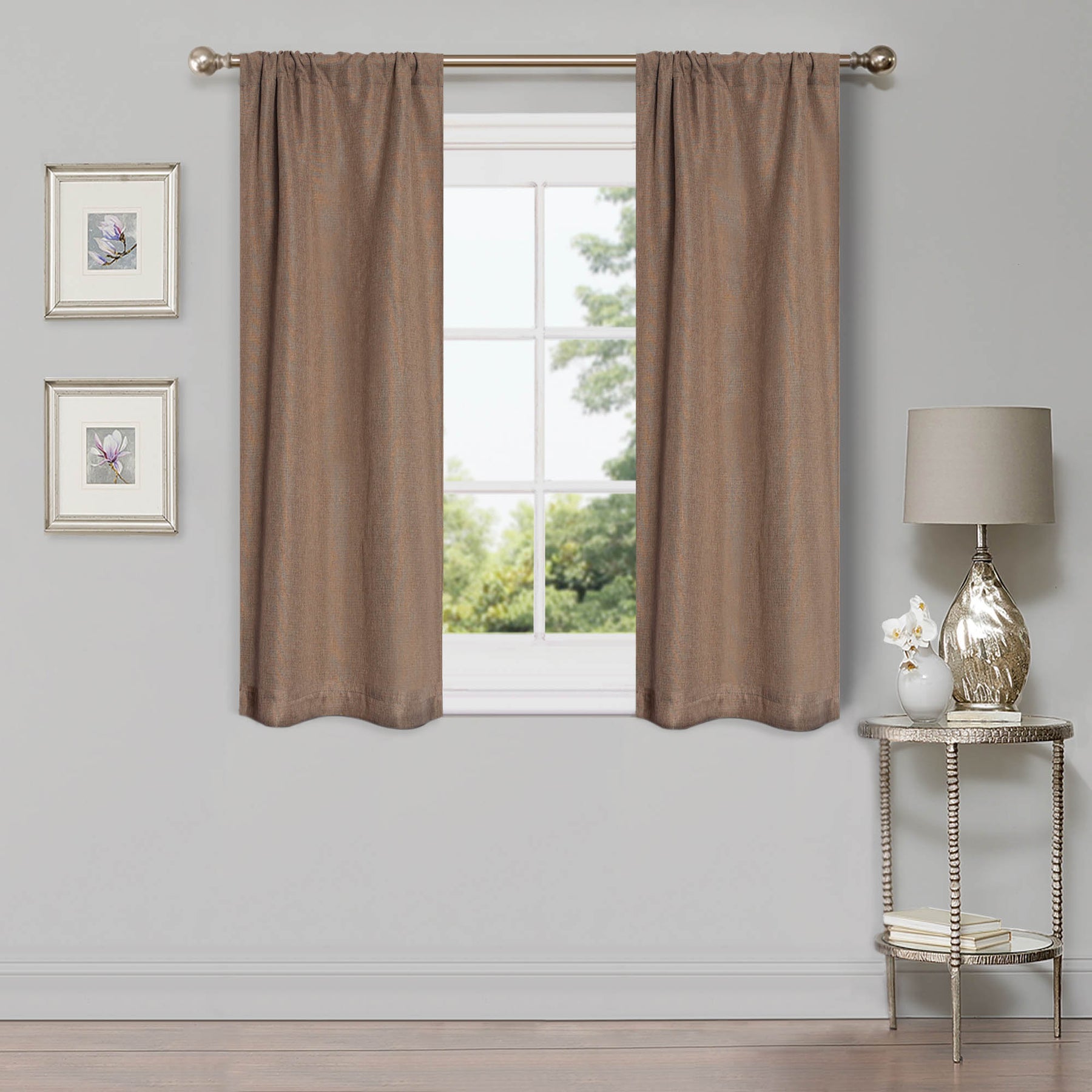 Linen Pattern Washable Room Darkening Blackout Curtains Set 26" - Acorn