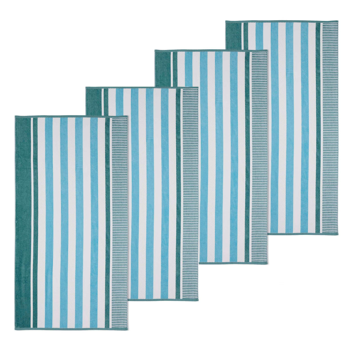 Cotton Striped Oversized 4 Piece Beach Towel Set - AeroBlue