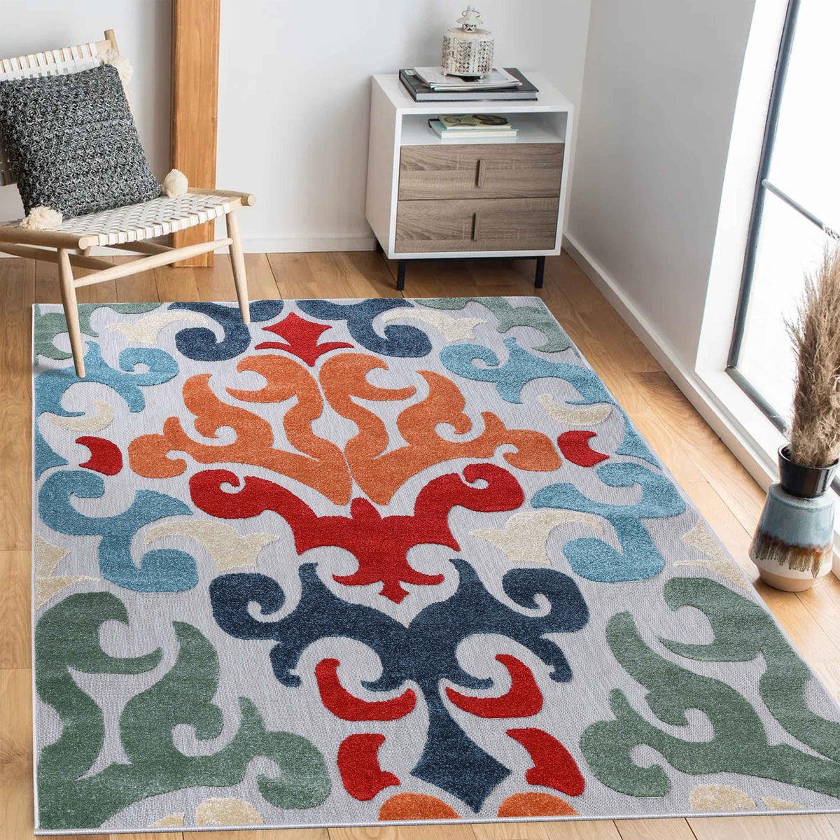 Aldaine Vintage Damask Indoor Outdoor Area Rug - Multicolor