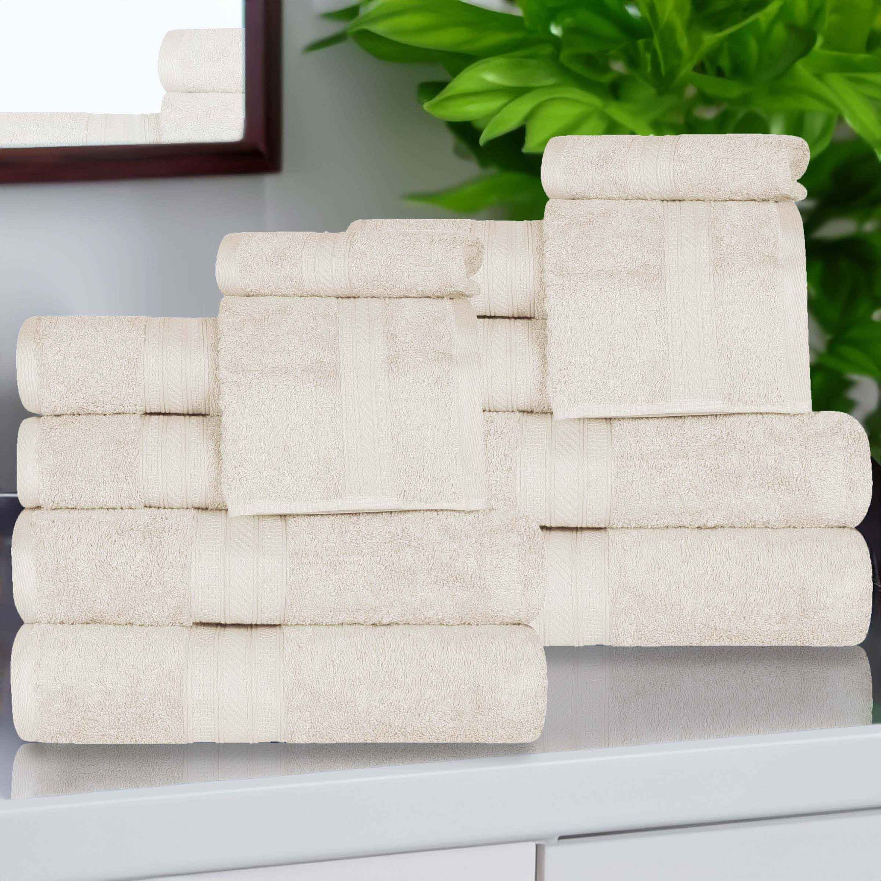 Atlas Cotton Plush Absorbent Heavyweight 12 Piece Assorted Towel Set