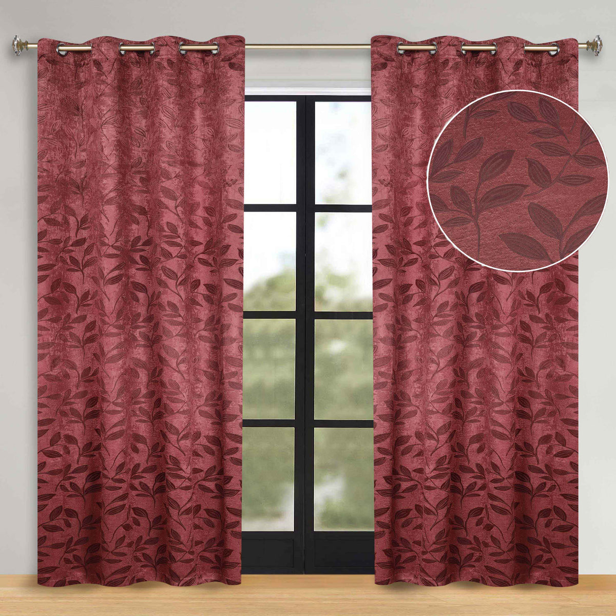 Leaves Room Darkening Washable Blackout Curtain Panels, Set of 2