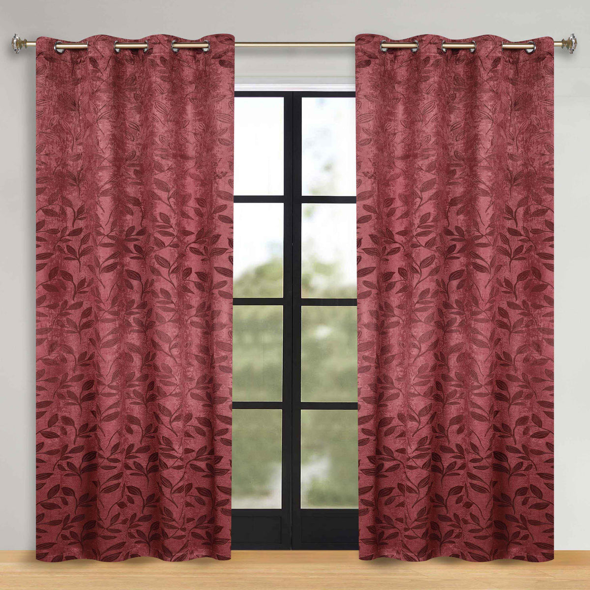 Leaves Room Darkening Washable Blackout Curtain Panels, Set of 2