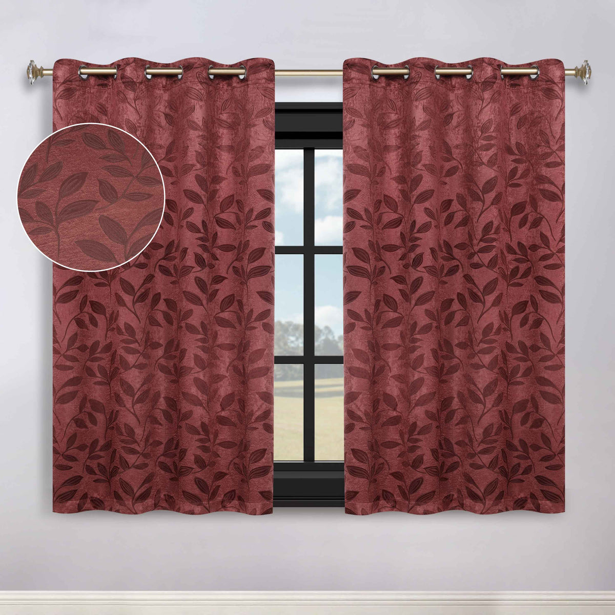 Leaves Room Darkening Washable Blackout Curtain Panels, Set of 2