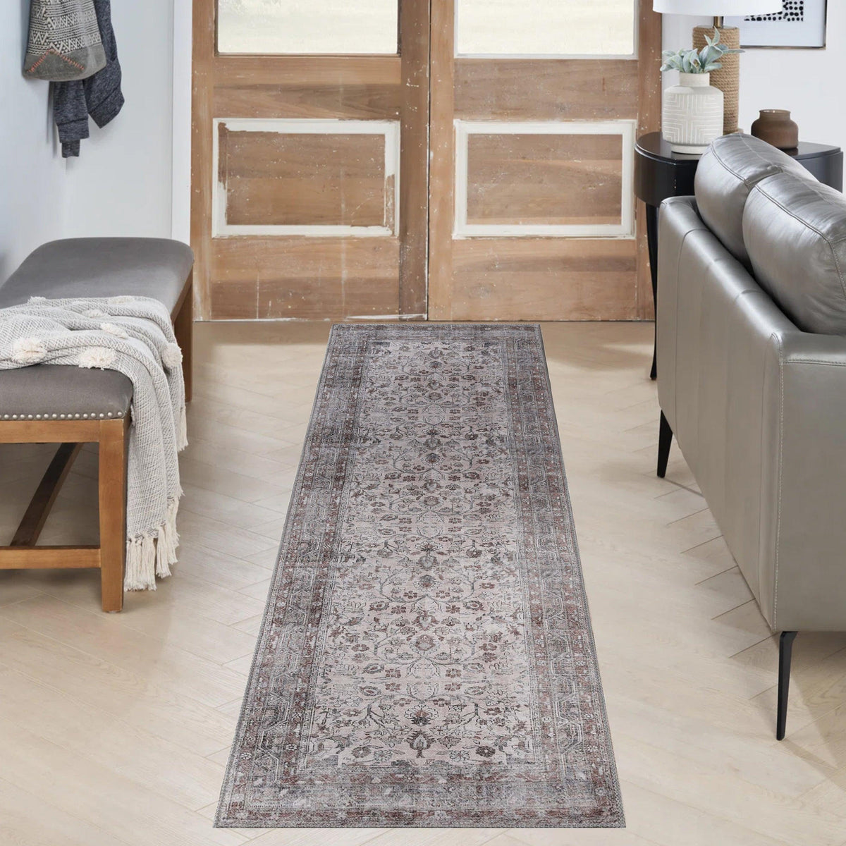 Distressed Floral Medallion Indoor Area Rug - DarkWalnut