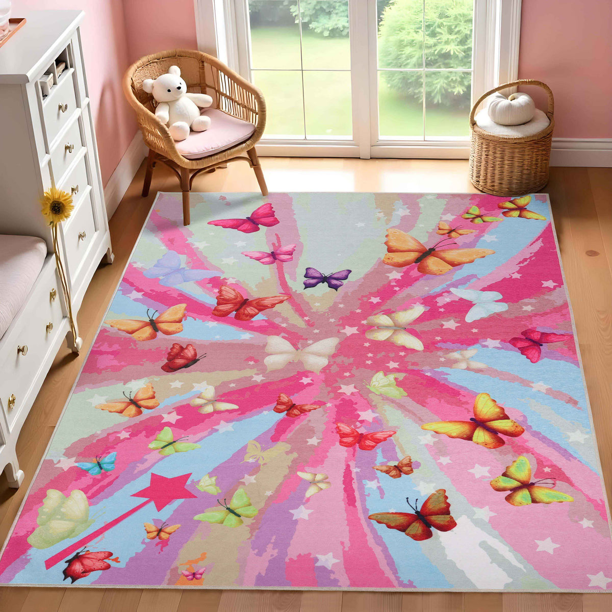 Butterfly Non-Slip Kids Playroom Nursery Washable Indoor Area Rug