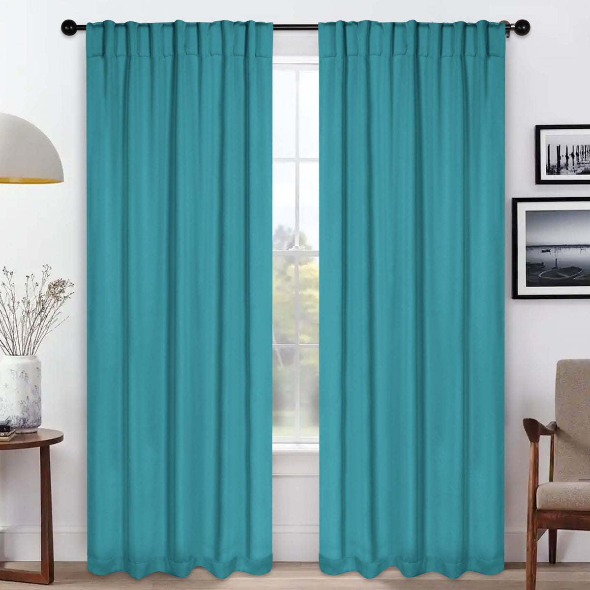 Solid Room Darkening Blackout Curtain Panels, Back Tabs, Set of 2