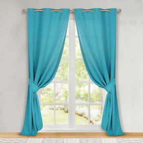 Classic Modern Solid Room Darkening Blackout Curtain Panels, Set of 2 - Aqua