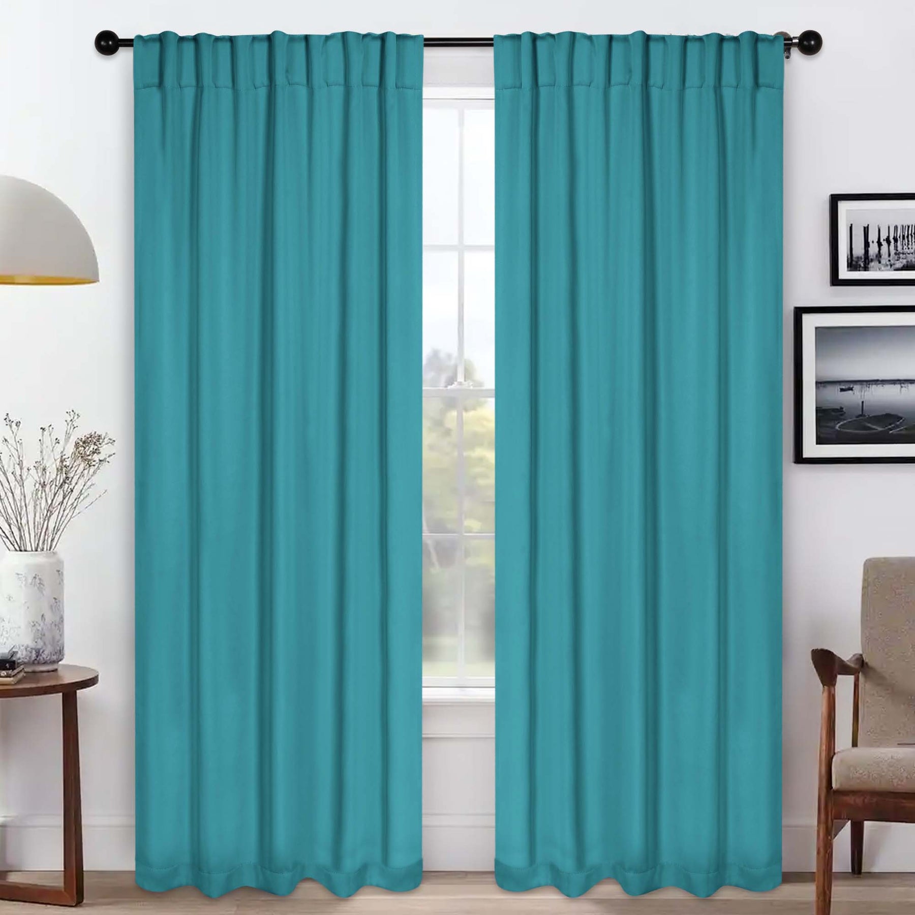 Solid Room Darkening Blackout Curtain Panels, Back Tabs, Set of 2 - Aqua