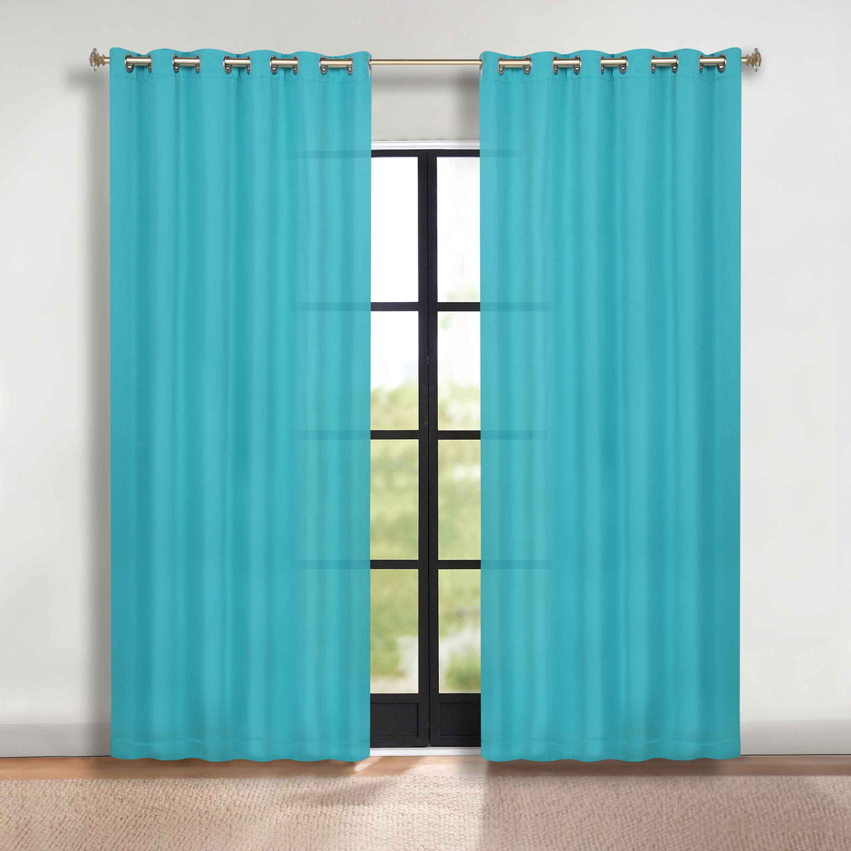 Solid Room Darkening Blackout Curtain Panels, Grommets, Set of 2 - Aqua