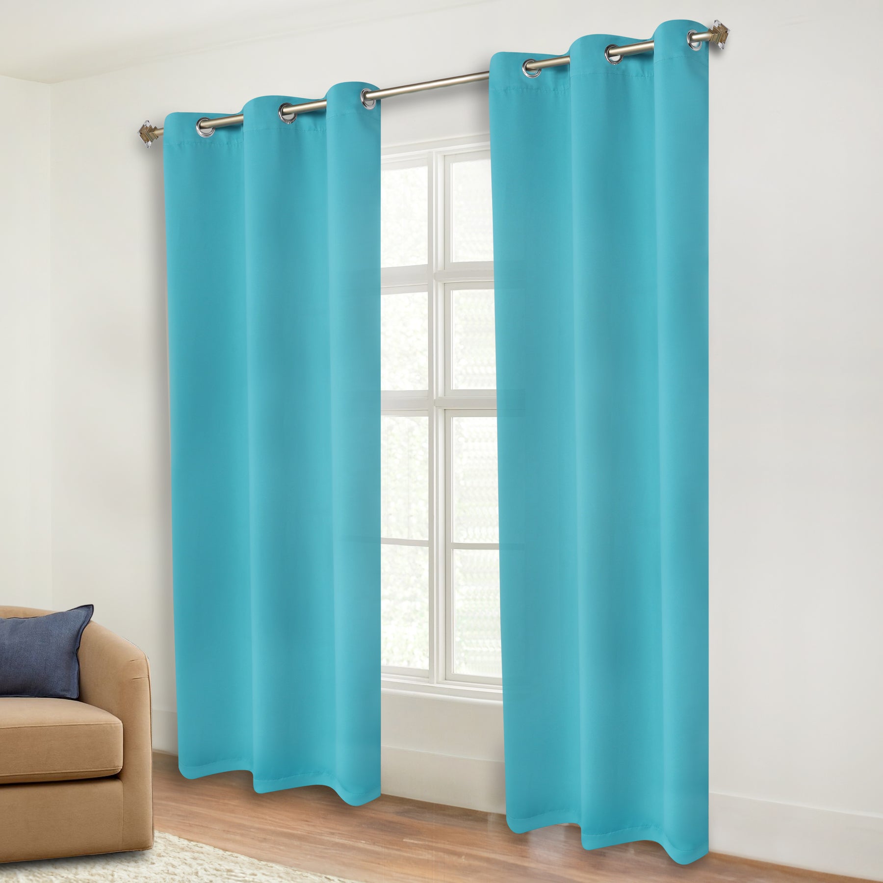 Classic Modern Solid Room Darkening Blackout Curtain Panels, Set of 2 - Aqua