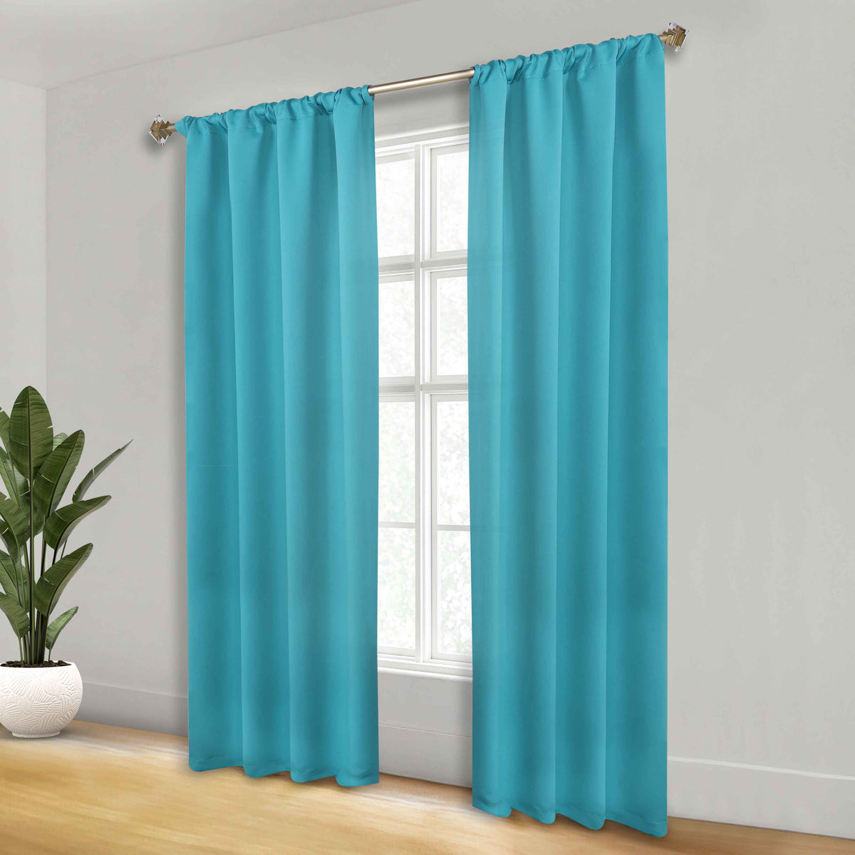 Solid Room Darkening Blackout Curtain Panels, Rod Pocket, Set of 2 - Aqua