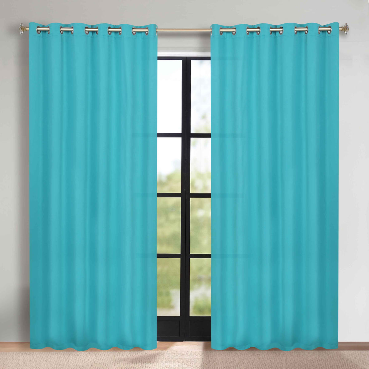 Solid Room Darkening Blackout Curtain Panels, Grommets, Set of 2 - Aqua