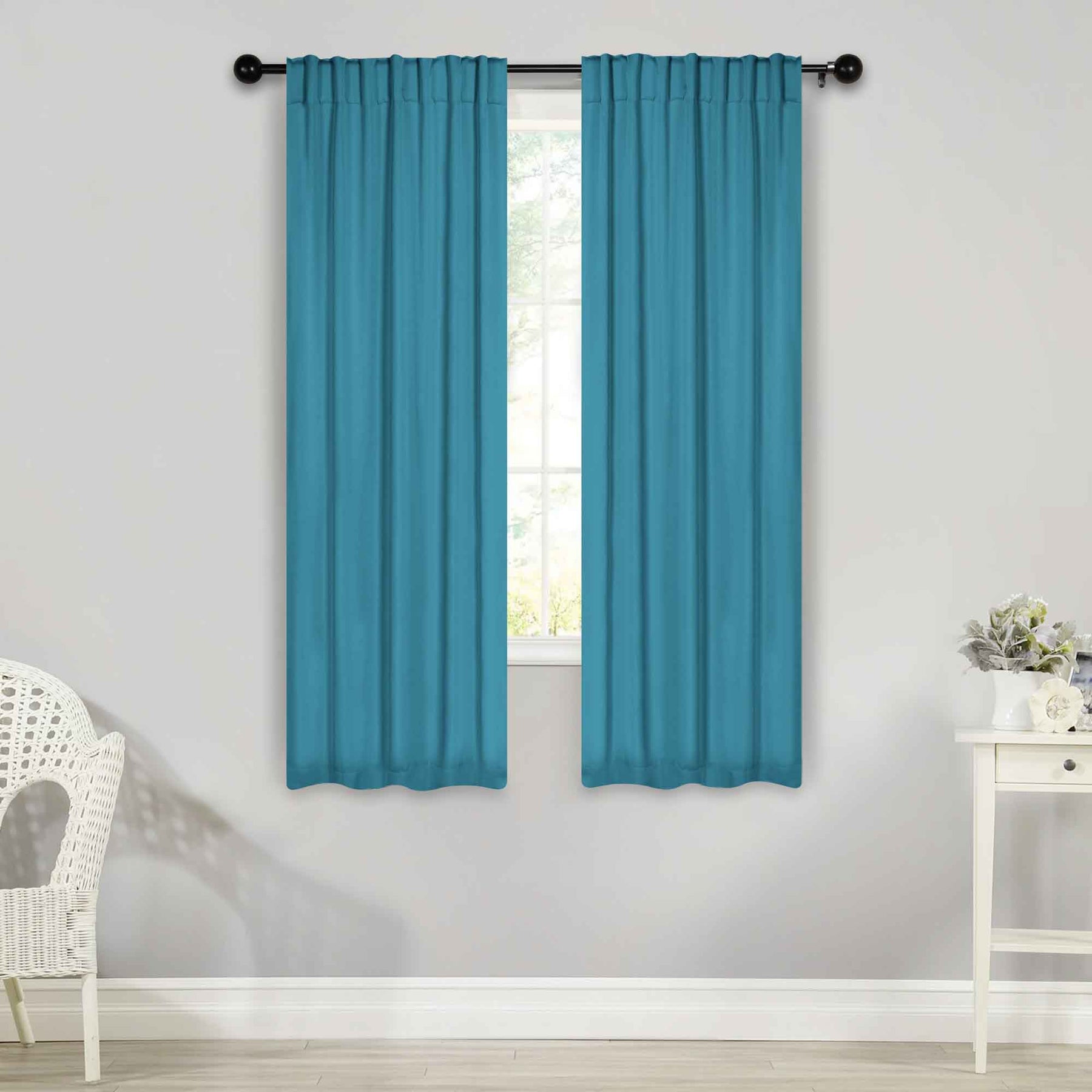 Solid Room Darkening Blackout Curtain Panels, Back Tabs, Set of 2 - Aqua