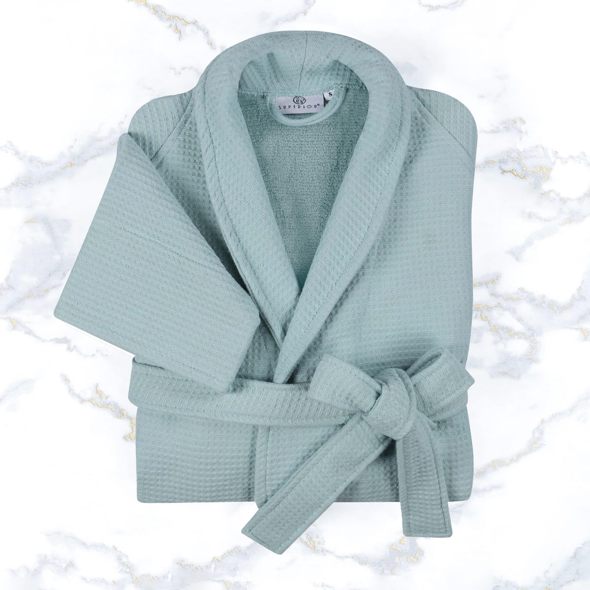 Waffle Weave Cotton Soft Lightweight Oversized Unisex Adult Bath Robe - Aqua