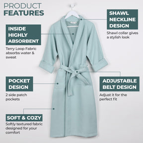 Waffle Weave Cotton Soft Lightweight Oversized Unisex Adult Bath Robe - Aqua