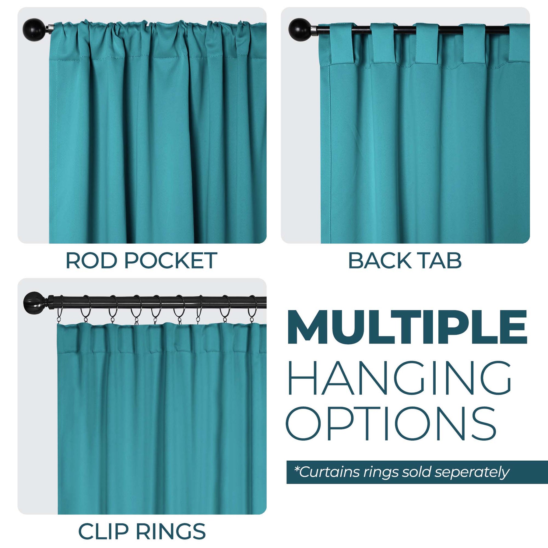 Solid Room Darkening Blackout Curtain Panels, Back Tabs, Set of 2 - Aqua