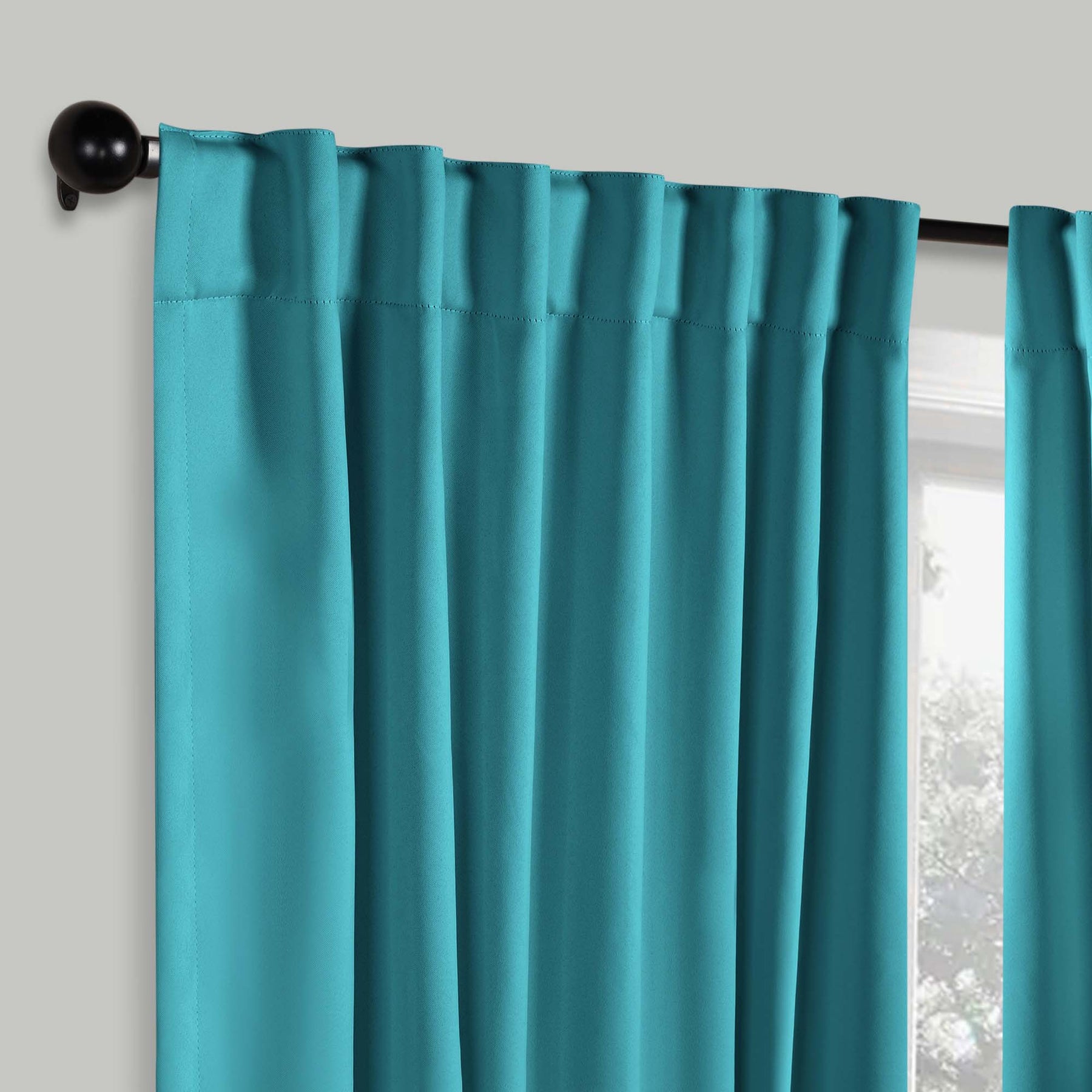 Solid Room Darkening Blackout Curtain Panels, Back Tabs, Set of 2 - Aqua