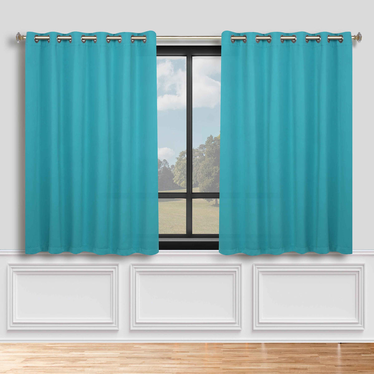 Solid Room Darkening Blackout Curtain Panels, Grommets, Set of 2 - Aqua