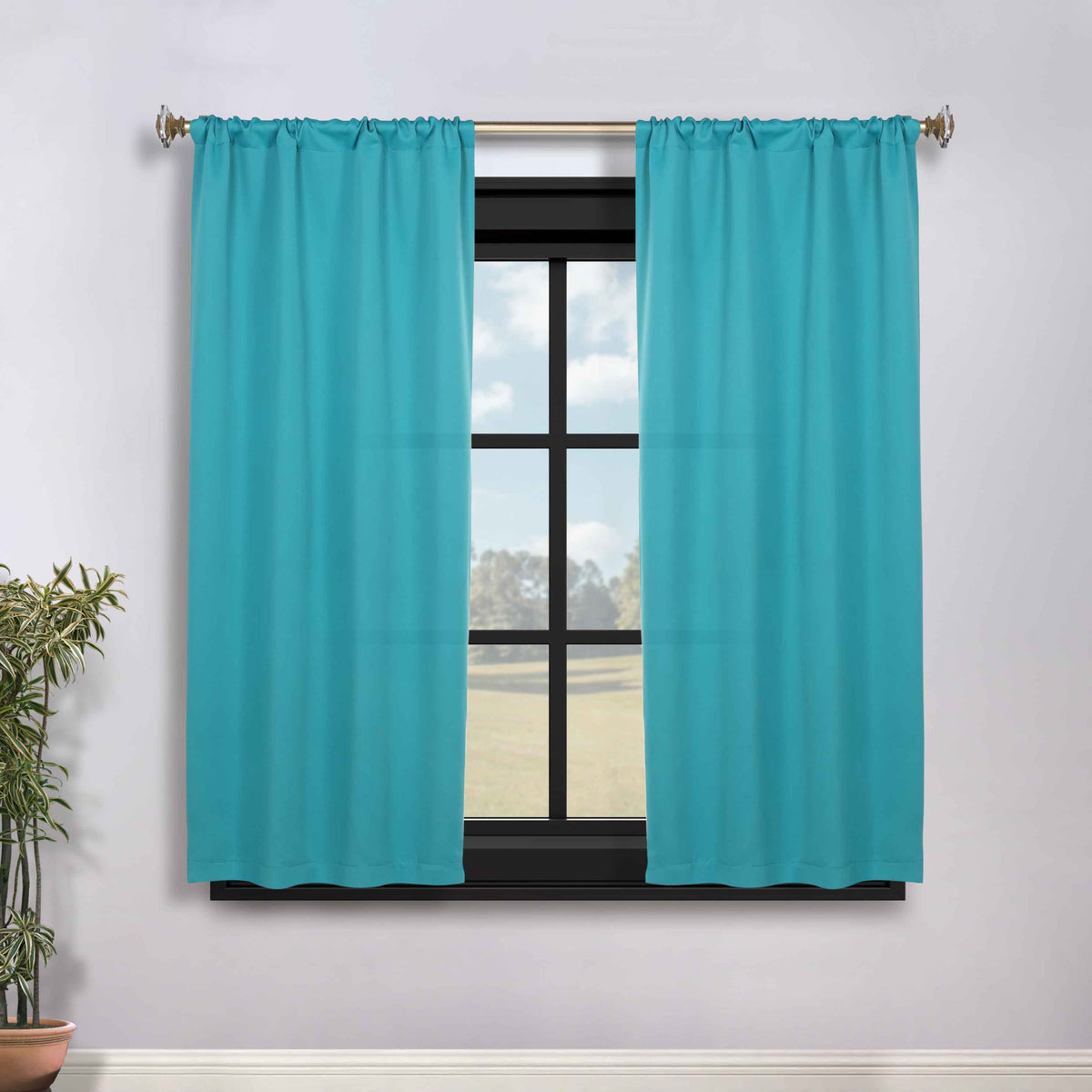 Solid Room Darkening Blackout Curtain Panels, Rod Pocket, Set of 2 - Aqua