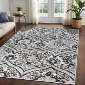 Augusta Vintage Floral Damask Indoor Area Rug or Runner - Turquoise