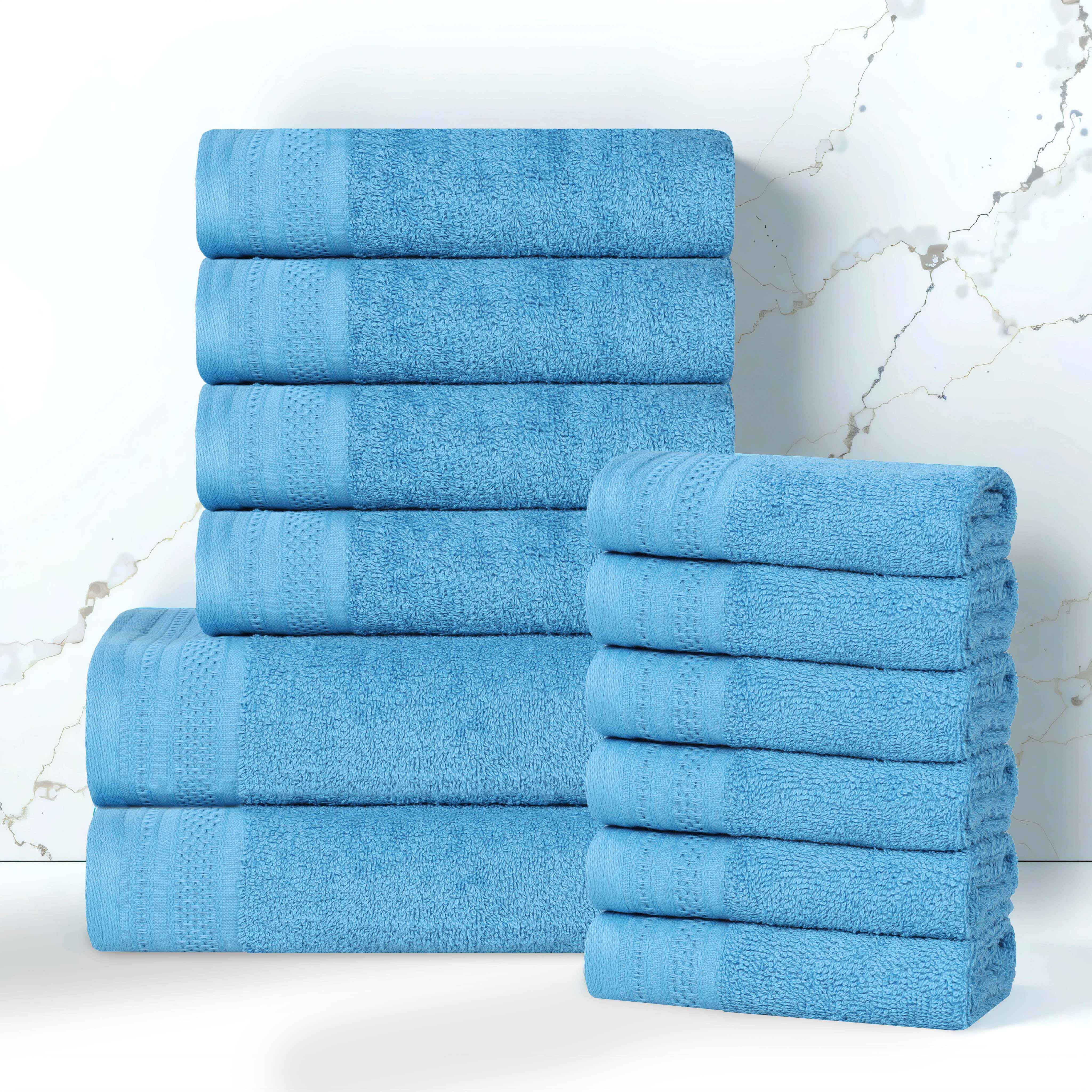 Honeycomb Textured Waffle Border Cotton 12 Piece Towel Set - Towel Set by Superior