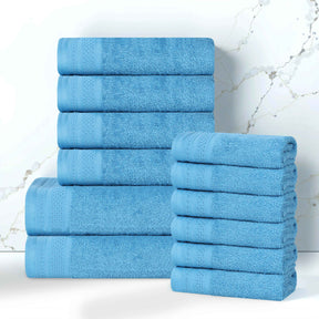 Honeycomb Textured Waffle Border Cotton 12 Piece Towel Set