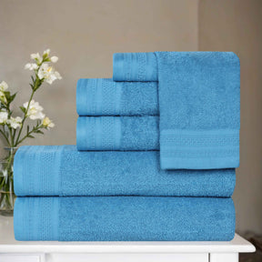 Honeycomb Textured Waffle Border Cotton 6 Piece Towel Set