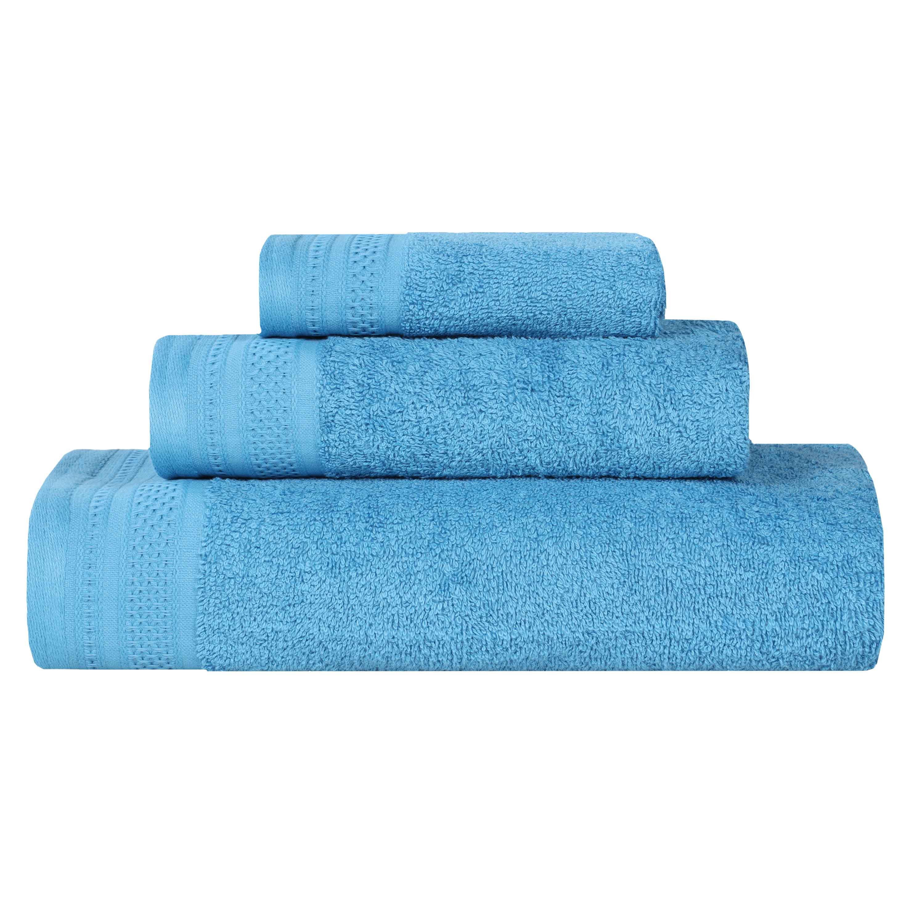 Honeycomb Textured Waffle Border Cotton 3 Piece Towel Set - Towel Set by Superior