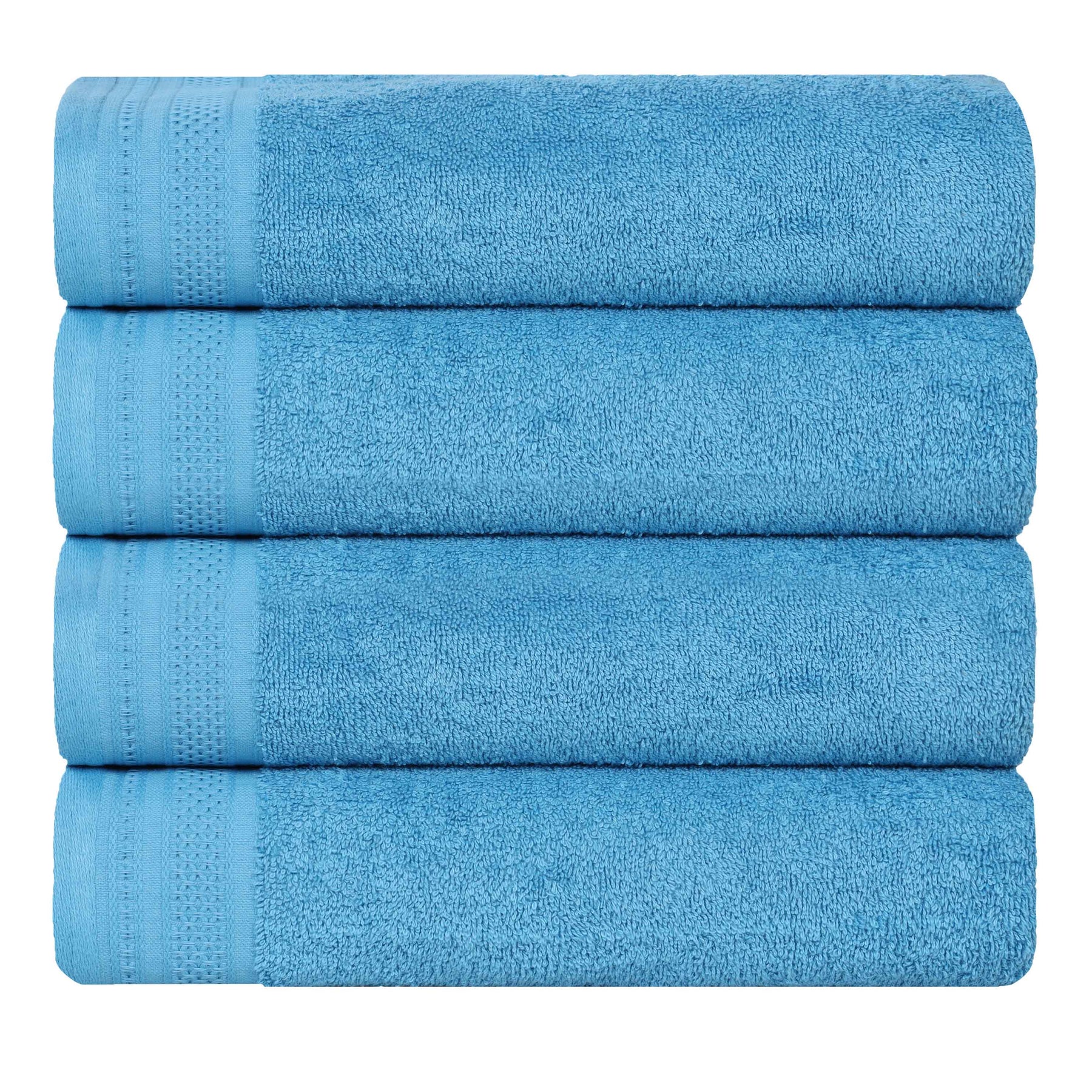 Honeycomb Textured Waffle Border Cotton Bath Towels, Set of 4