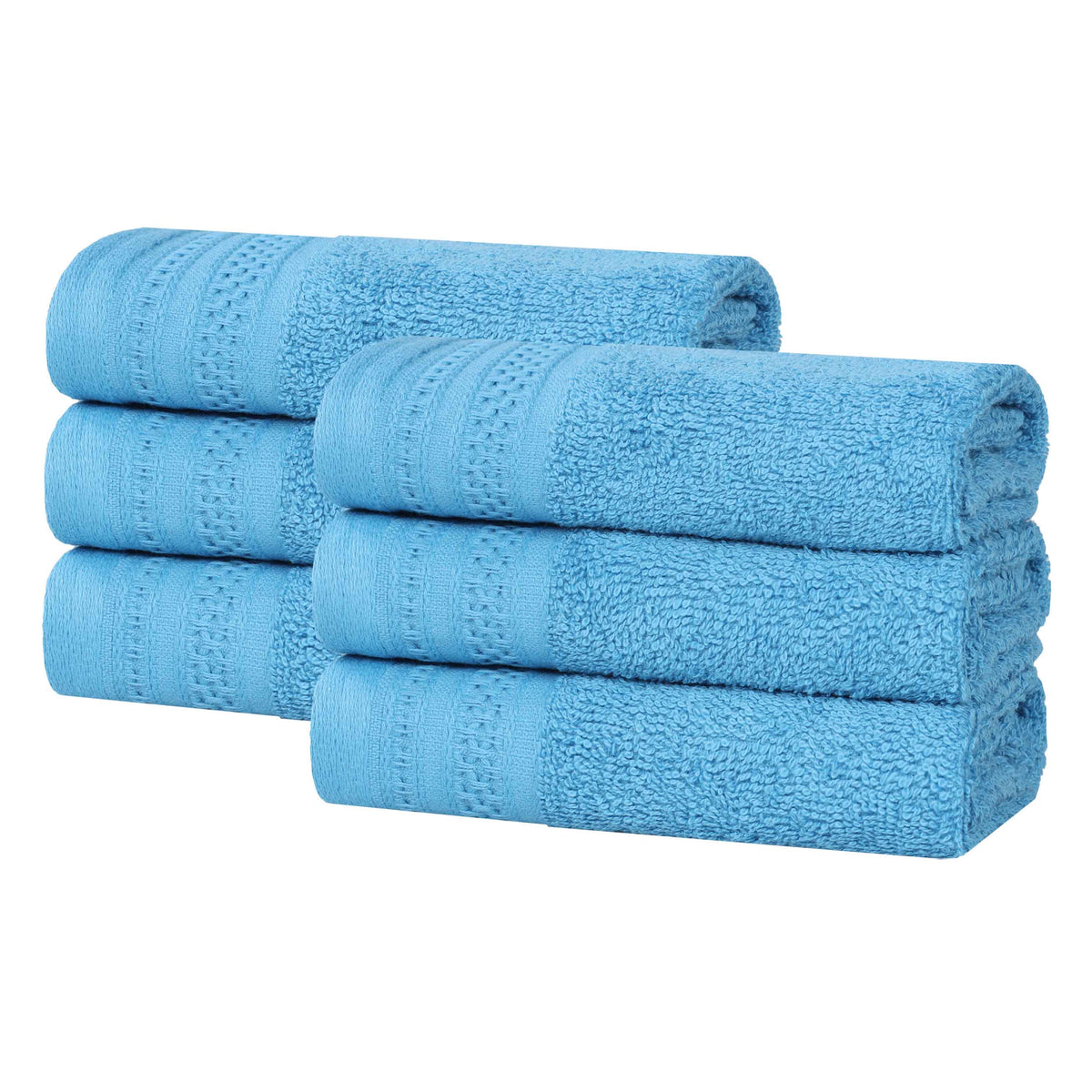 Honeycomb Textured Waffle Border Cotton Face Towels, Set of 6