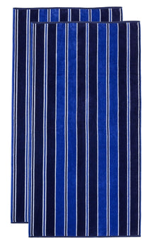 Aquast Stripe Cotton Oversized 2 Piece Beach Towel Set - Blue