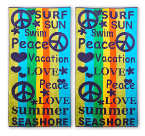 Peace Love Oversized Cotton 2 Piece Beach Towel Set - Beach Towel by Superior - Superior 