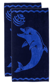 Play Dolphin Oversized Cotton 2 Piece Beach Towel Set - Beach Towel by Superior - Superior 