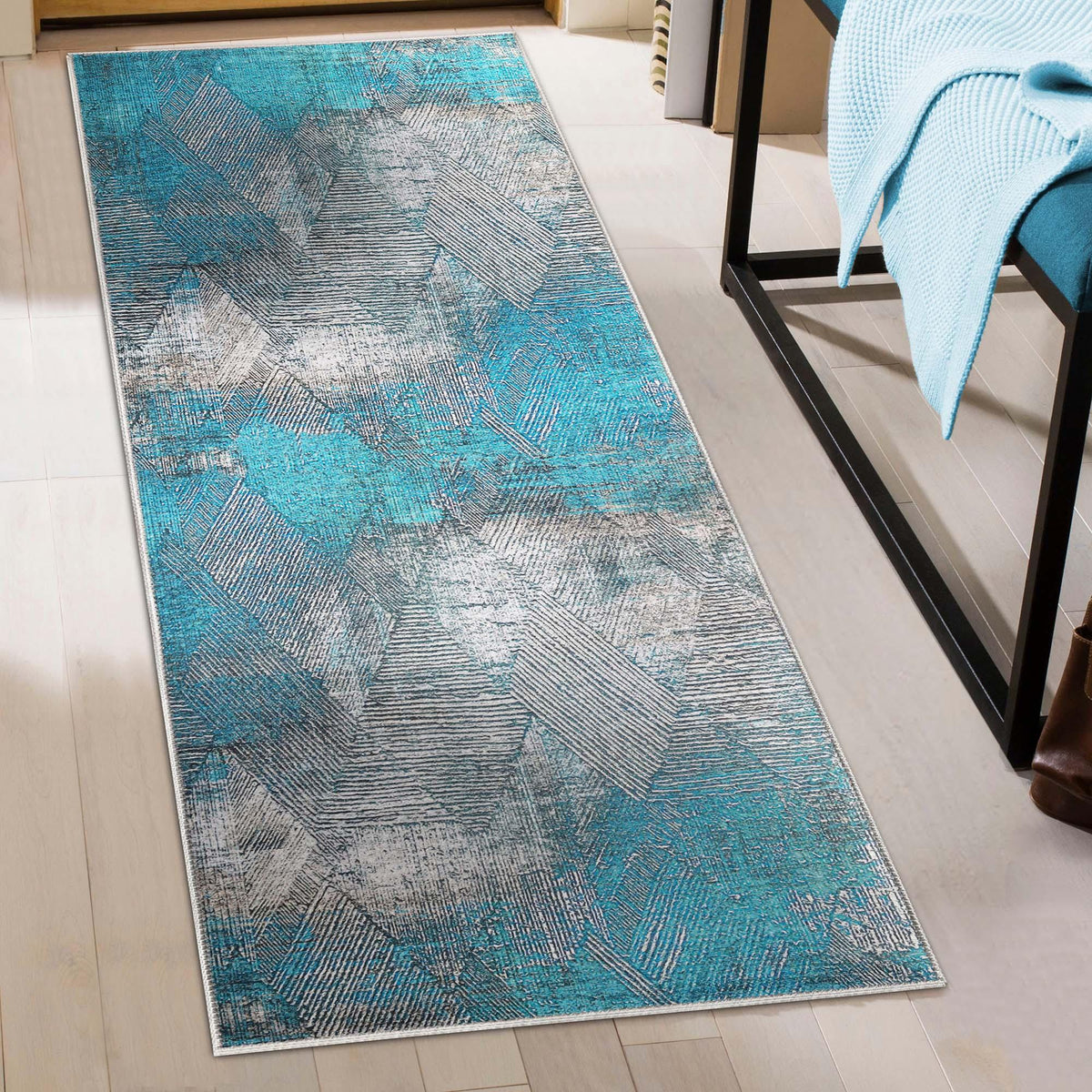 Elio Modern Geometric Indoor Area Rug or Runner Rug - CeruleanBlue