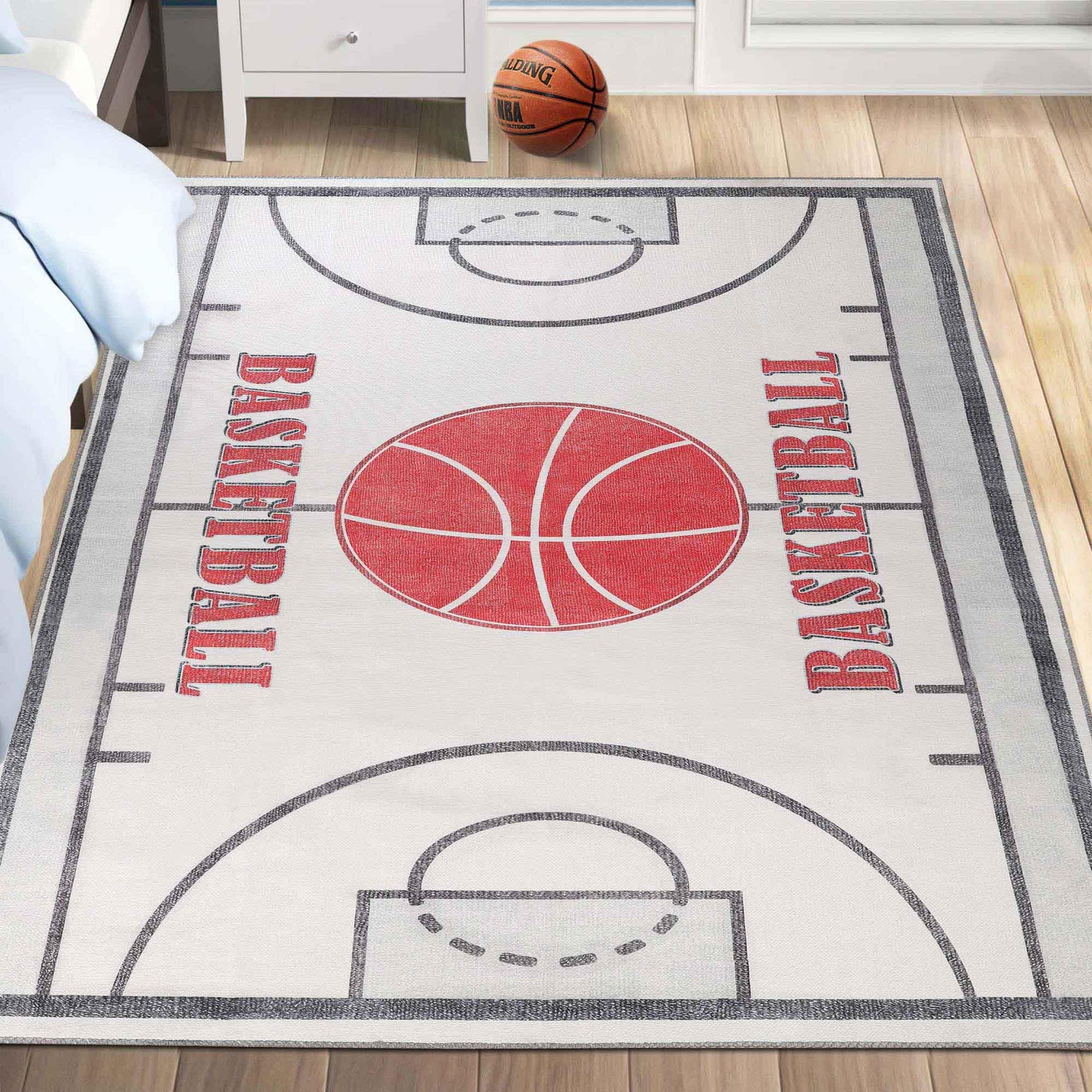 Basketball Court Non-Slip Kids Playroom Indoor Washable Area Rug - Ivory