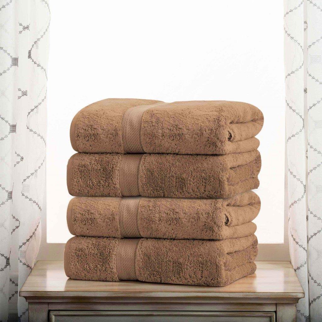 Egyptian Cotton Pile Plush Heavyweight Absorbent Bath Towel (Set of 4) - Latte